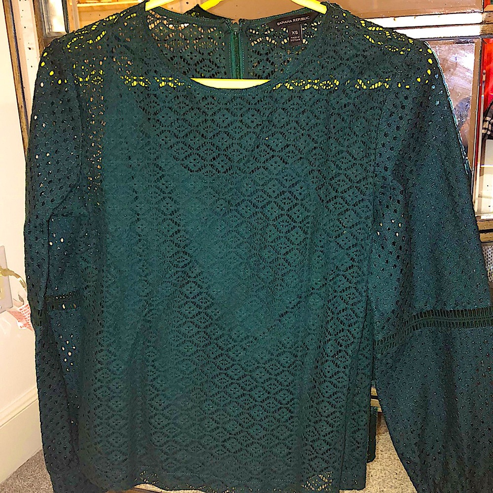 Forest Green Lace Blouse from Banana Republic